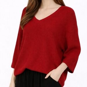 5/$25 Beverly DRIVE Red V-neck Ribbed Holiday Christmas Sweater